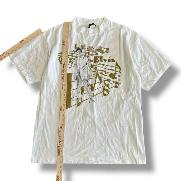 Vintage 90s Elvis Presley Graphic T-Shirt XL White Diamond Dust Music Tee - Picture 5 of 8